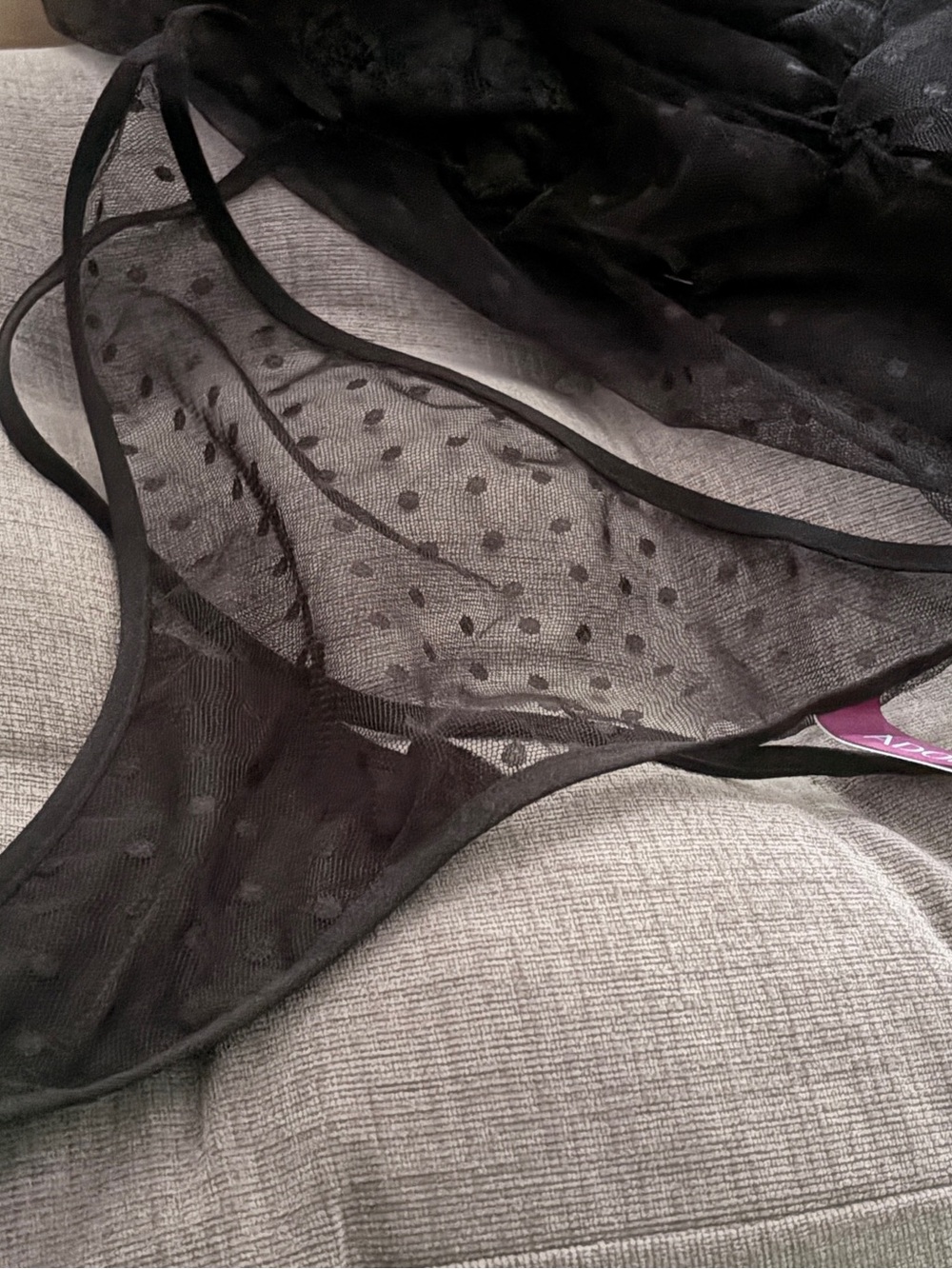 Adore Me Black Sheer Polka Dot Mesh Thong